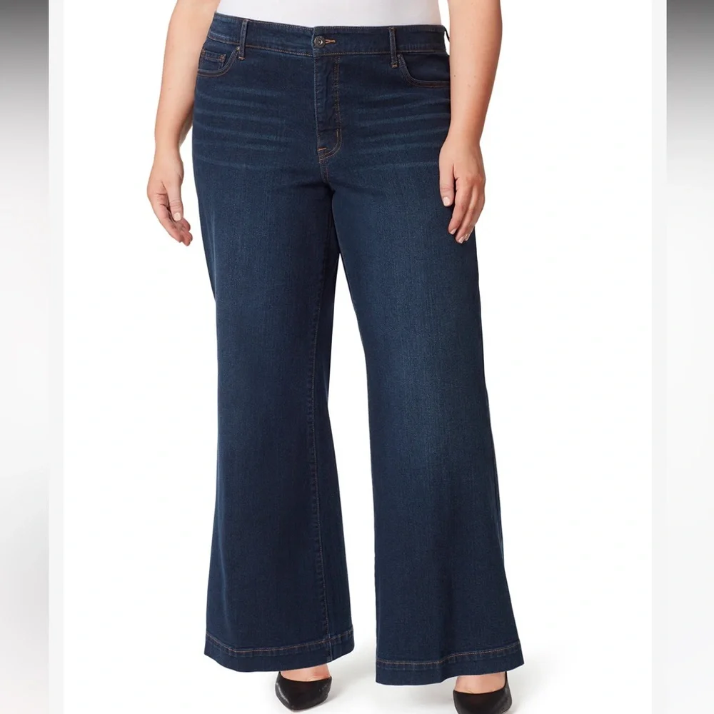 Jessica Simpson True Love Wide Leg Trouser Jeans Plus Size 20W Dark Wash NEW - Picture 14 of 15